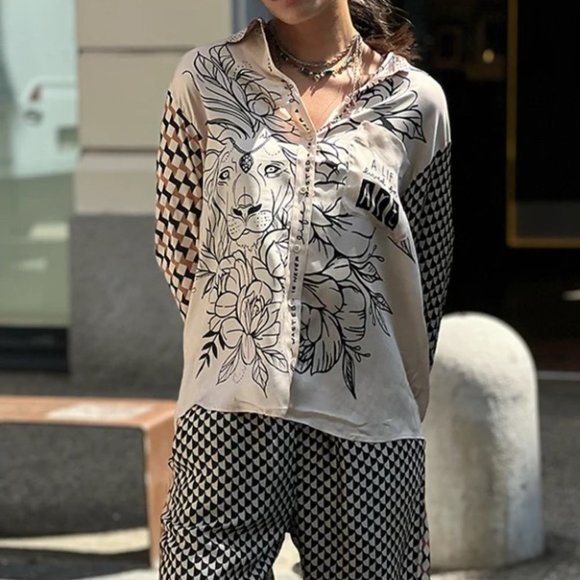 Me369 Scarlett Tattoo Print Silk Shirt - Picture 3 of 12